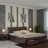 Dumdum Solid Sheesham Wood Bed With Two Drawers (King Size, Walnut Finish)